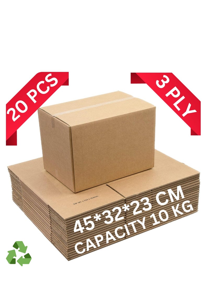 [20 PACK] CARGO BOX FOR SHIPPING, (45x32x23) PACKING BOXES SMALL SIZE, BROWN CARTON BOX, DOUBLE WALL CARTON BOX, HOUSE SHIFTING BOXES, CARDBOARD STORAGE BOX ORGANAIZER, SET OF 20 BOXES (45x32x23)  - Image 1