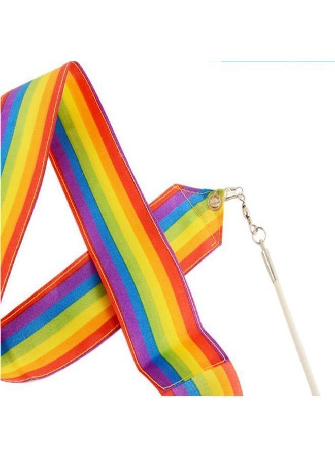 Dance Ribbons Rainbow Streamers Rhythmic Gymnastics Ribbon Baton Twirling Wands on Sticks 3pc for Kids Artistic Dancing，Set of 3 Dancing Ribbon With Pole - Image 1