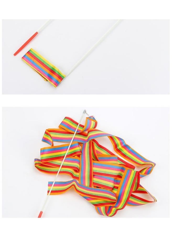 Dance Ribbons Rainbow Streamers Rhythmic Gymnastics Ribbon Baton Twirling Wands on Sticks 3pc for Kids Artistic Dancing，Set of 3 Dancing Ribbon With Pole - Image 4