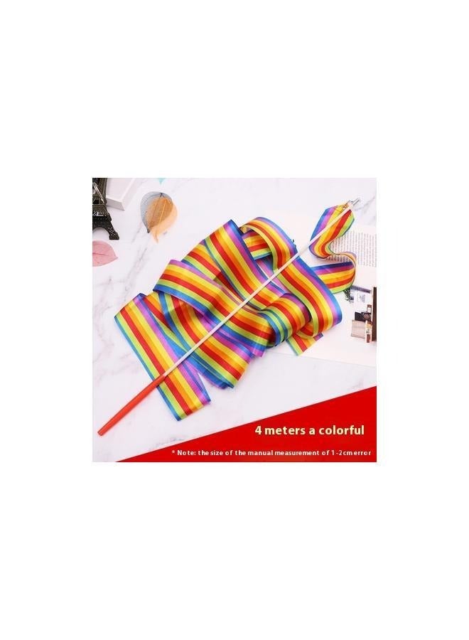 Dance Ribbons Rainbow Streamers Rhythmic Gymnastics Ribbon Baton Twirling Wands on Sticks 3pc for Kids Artistic Dancing，Set of 3 Dancing Ribbon With Pole - Image 2