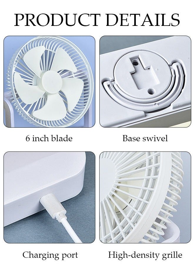 NIBEMINENT 3 in 1 Desk Fan, Multi-angle Rotation Wall Mounted Fan with LED Light, USB Hanging Lightweight Table Speed Regulation for Home, Office, Travel, Camping, Outdoor  - Image 2