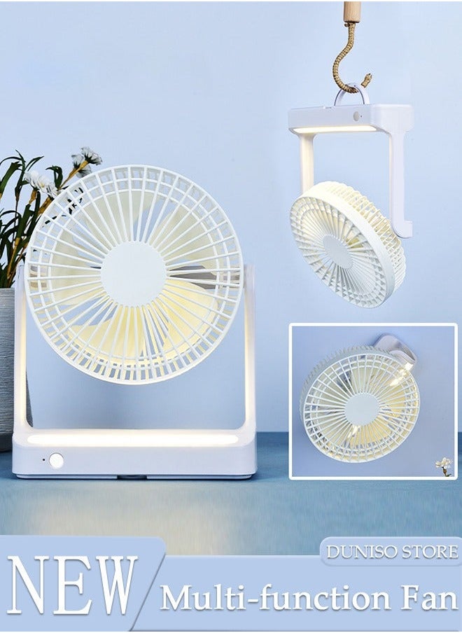 NIBEMINENT 3 in 1 Desk Fan, Multi-angle Rotation Wall Mounted Fan with LED Light, USB Hanging Lightweight Table Speed Regulation for Home, Office, Travel, Camping, Outdoor  - Image 1
