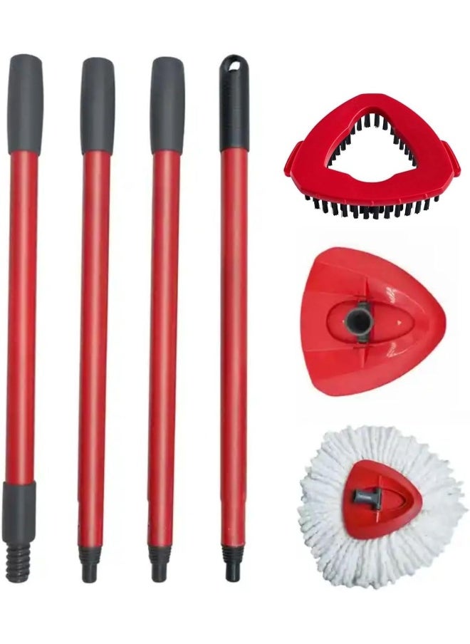 Zalcoon Spin Mop Heads Replacement, Handle, Base & Scrub Brush Compatible with Vileda EasyWiring Head Replacement for Floor Cleaning, Triangle Shape  - Image 1