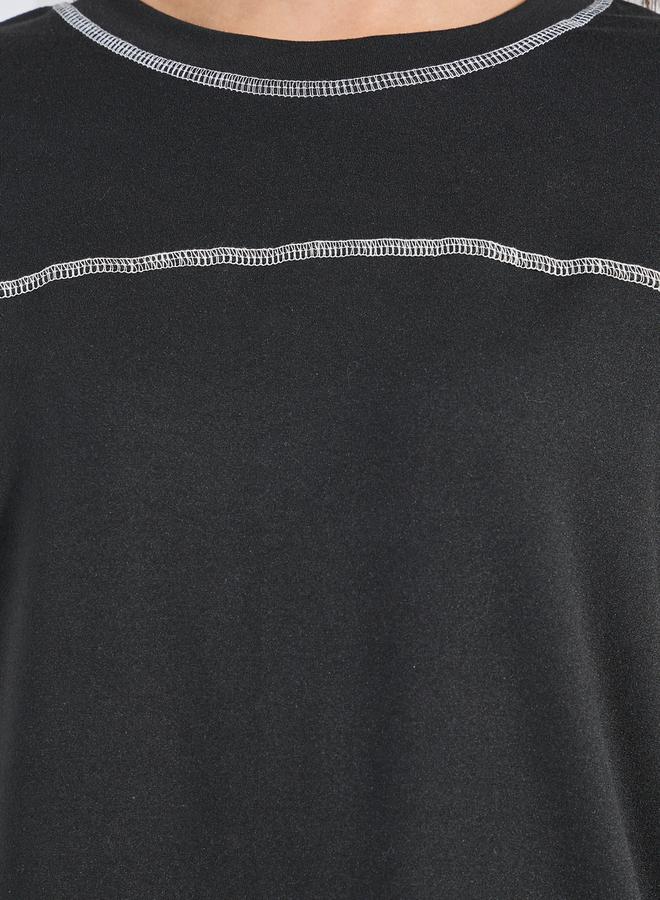 Styli Contrast Overlock Oversized T-Shirt & Wide Leg Joggers Co-Ords  - Image 4
