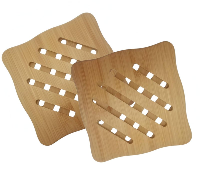 PRAMANTA 2Pcs Trivet, Bamboo Coaster, Kitchen Counter Accessories for Hot Dishes Pots and Pans Tea Pot Holders Trivet Mat - Image 1
