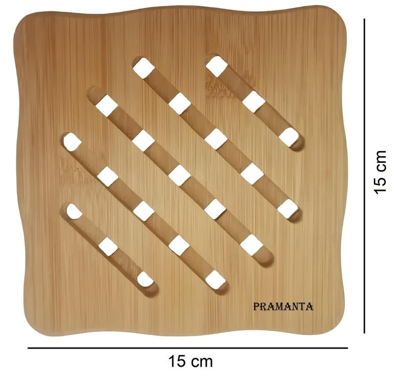 PRAMANTA 2Pcs Trivet, Bamboo Coaster, Kitchen Counter Accessories for Hot Dishes Pots and Pans Tea Pot Holders Trivet Mat - Image 4