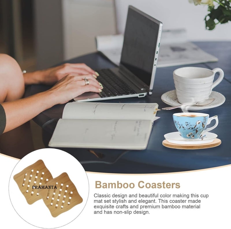 PRAMANTA 2Pcs Trivet, Bamboo Coaster, Kitchen Counter Accessories for Hot Dishes Pots and Pans Tea Pot Holders Trivet Mat - Image 5