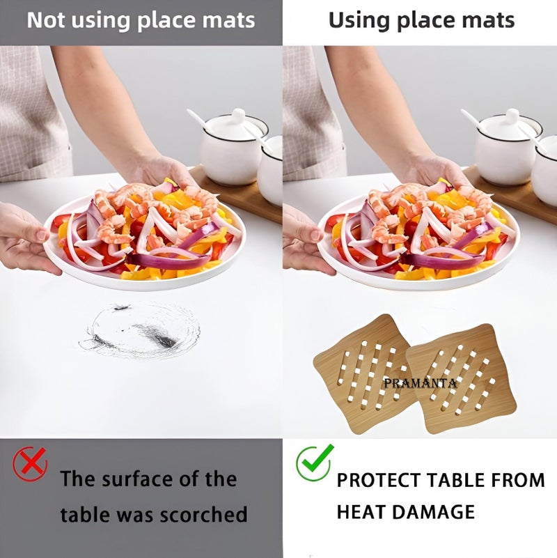 PRAMANTA 2Pcs Trivet, Bamboo Coaster, Kitchen Counter Accessories for Hot Dishes Pots and Pans Tea Pot Holders Trivet Mat - Image 2