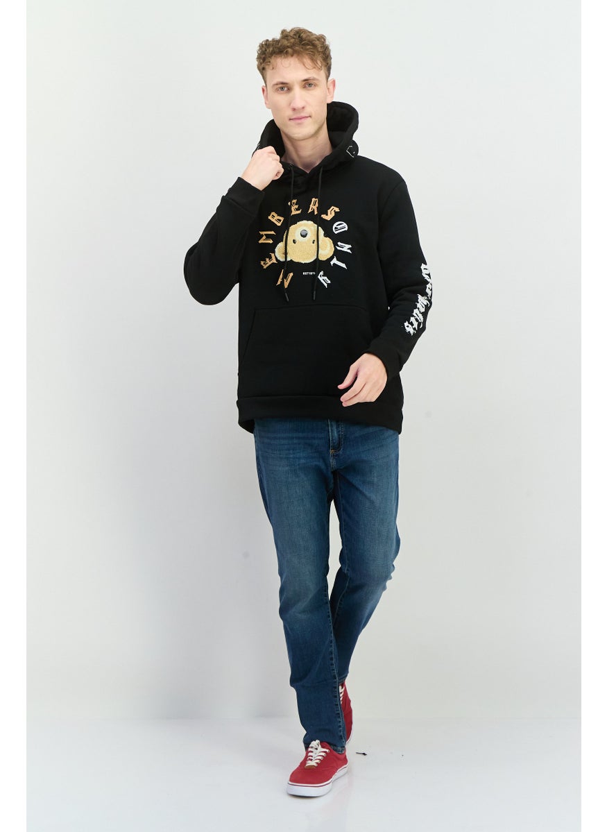 MEMBERS ONLY - Men Hooded Embraided Long Sleeves Sweatshirt, Black - Image 1