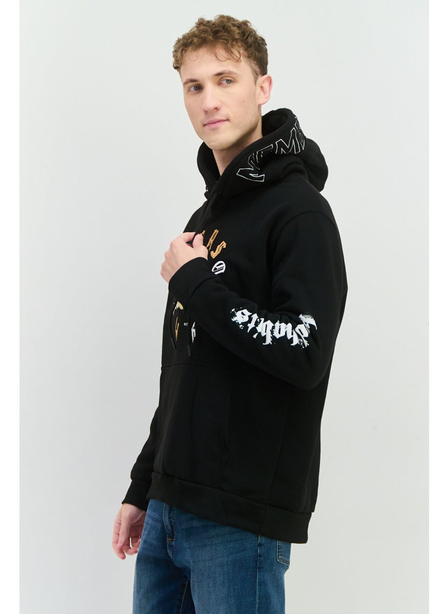 MEMBERS ONLY - Men Hooded Embraided Long Sleeves Sweatshirt, Black - Image 1