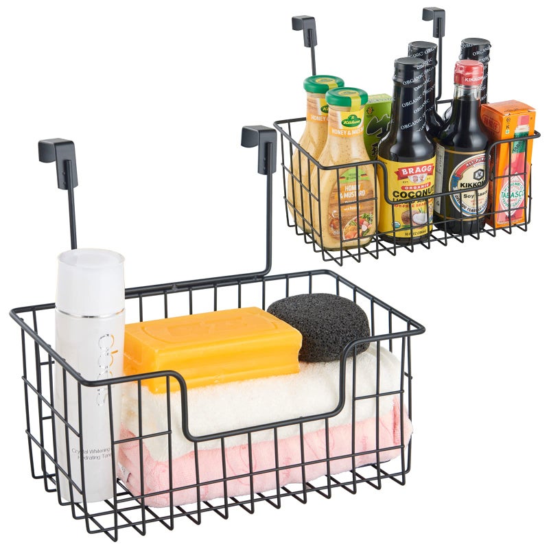 JUNCHU CHERRY Wire Hanging Storage Basket 2 Packs Wall Mounted Kitchen Bathroom Storage Basket Home MultiFunctional no Punching Bearing Strong Suitable for Home OfficeBlack