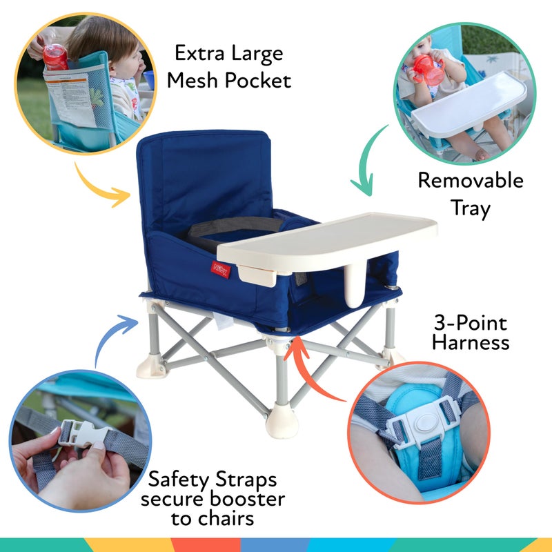 Nuby Pop-Up Booster Seat with Removable Tray - 6+ Months - Portable Booster Seat for Floor for Indoor/Outdoor Use - 3-Point Safety Adjustable Straps - Summer Travel Essentials - Blue - Image 2