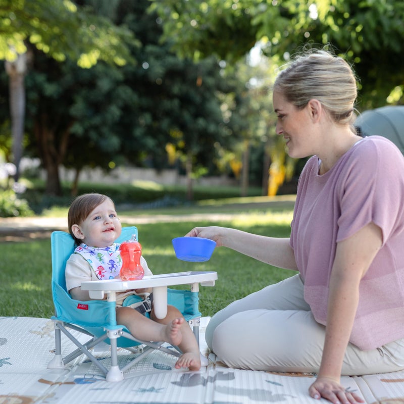 Nuby Pop-Up Booster Seat with Removable Tray - 6+ Months - Portable Booster Seat for Floor for Indoor/Outdoor Use - 3-Point Safety Adjustable Straps - Summer Travel Essentials - Blue - Image 5