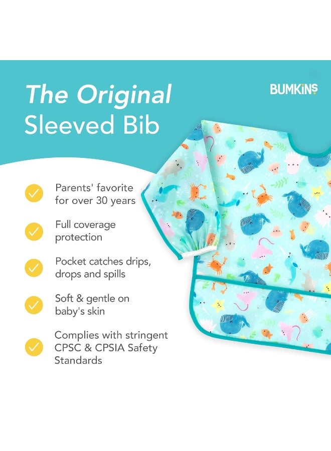 Bumkins Bibs, Baby and Toddler Girls and Boys 6-24 Months, Long Sleeve, Essential Must Have for Eating, Feeding, Mess Saving Lightweight Waterproof Fabric Sleeved Smock, Ocean Life - Image 5