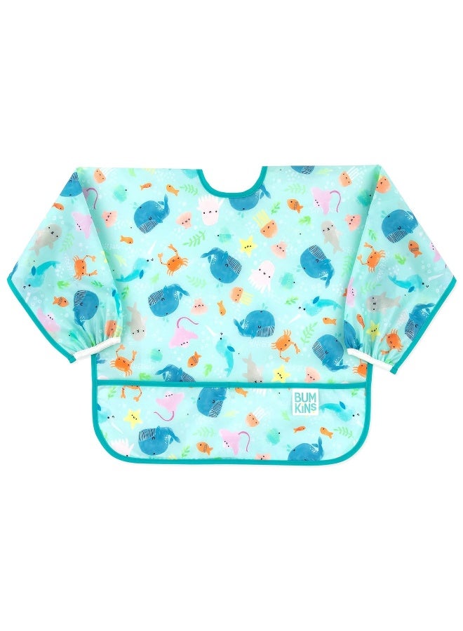Bumkins Bibs, Baby and Toddler Girls and Boys 6-24 Months, Long Sleeve, Essential Must Have for Eating, Feeding, Mess Saving Lightweight Waterproof Fabric Sleeved Smock, Ocean Life - Image 1