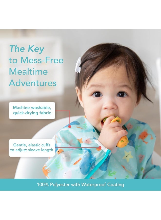 Bumkins Bibs, Baby and Toddler Girls and Boys 6-24 Months, Long Sleeve, Essential Must Have for Eating, Feeding, Mess Saving Lightweight Waterproof Fabric Sleeved Smock, Ocean Life - Image 3