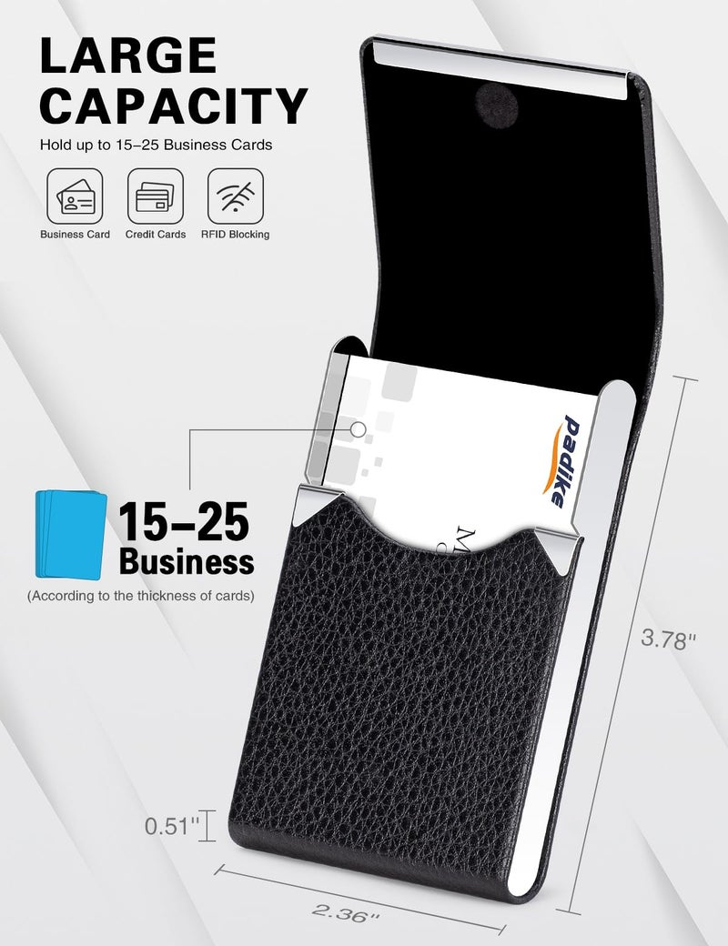 Padike Professional Business Card Holder PU Leather Business Card Case Name Card Holder Slim Metal Pocket Card Holder with Magnetic Shut (Black) - Image 4