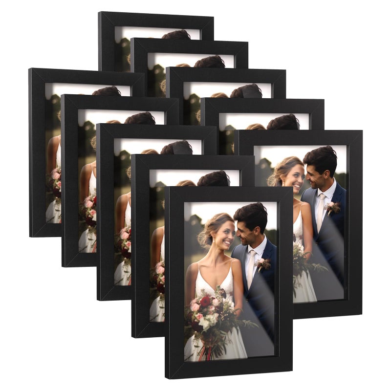 HappyHapi 4x6 Inch Picture Frames Set of 10 Wooden Picture Frames  Tabletop or Wall Display Decoration for Photos  Paintings  Landscapes  Posters  Artwork (Black) - Image 1