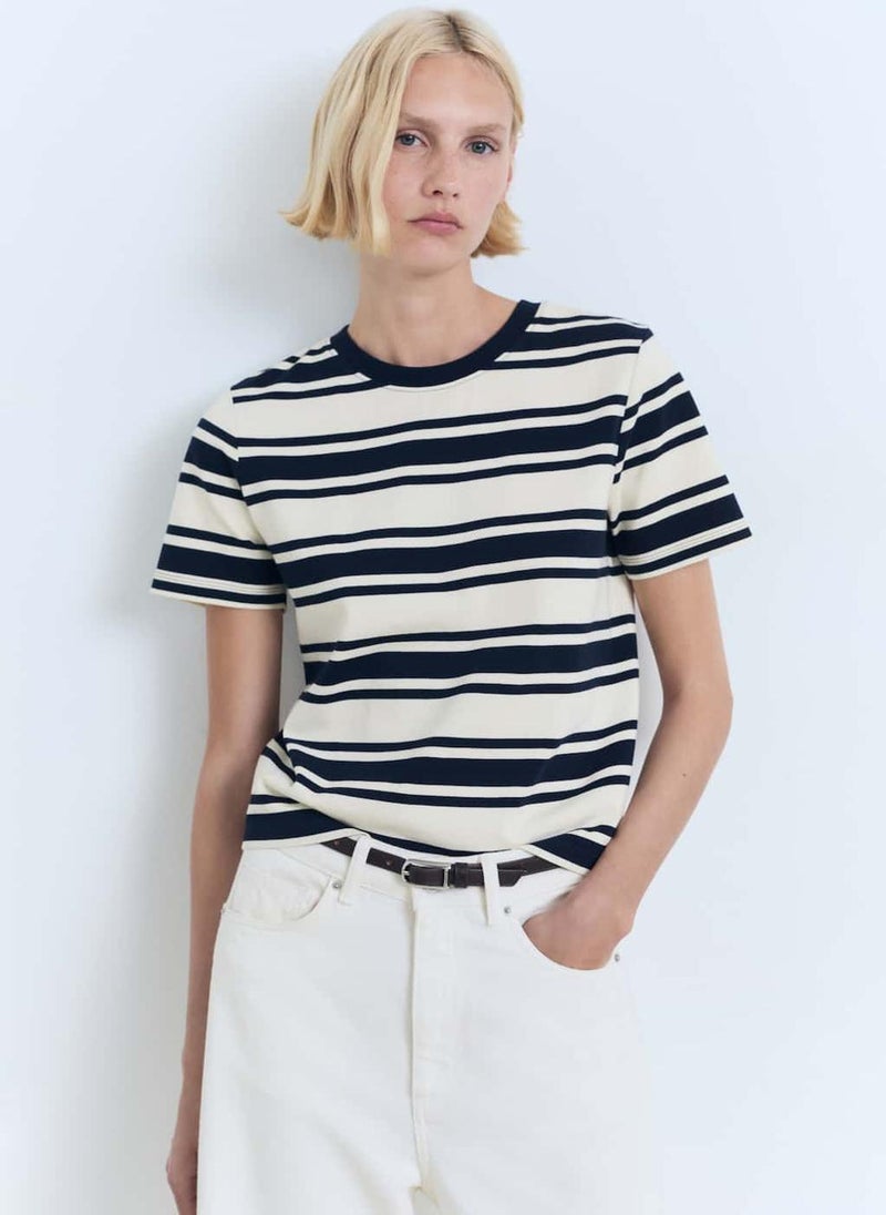 MANGO Stripe Contrasting Cotton T-Shirt - Image 1