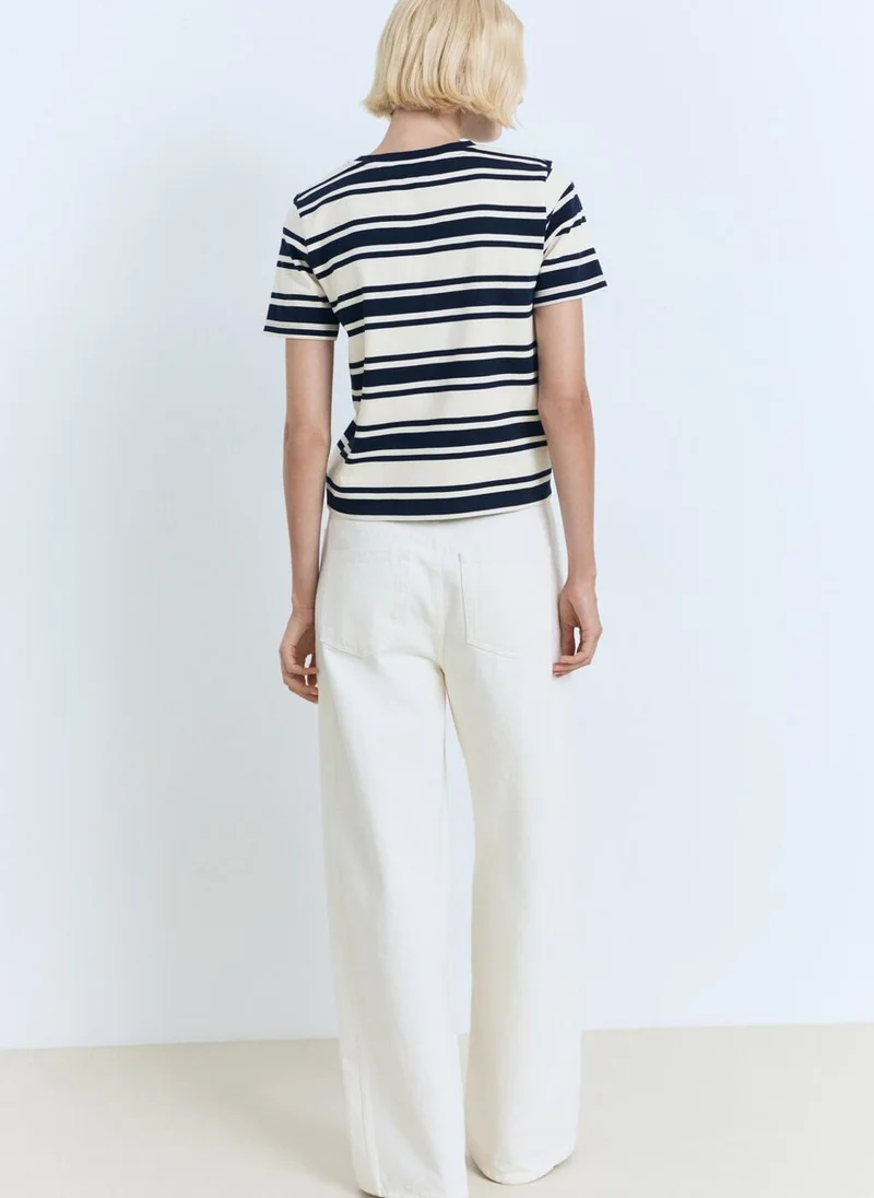 مانجو Stripe Contrasting Cotton T-Shirt