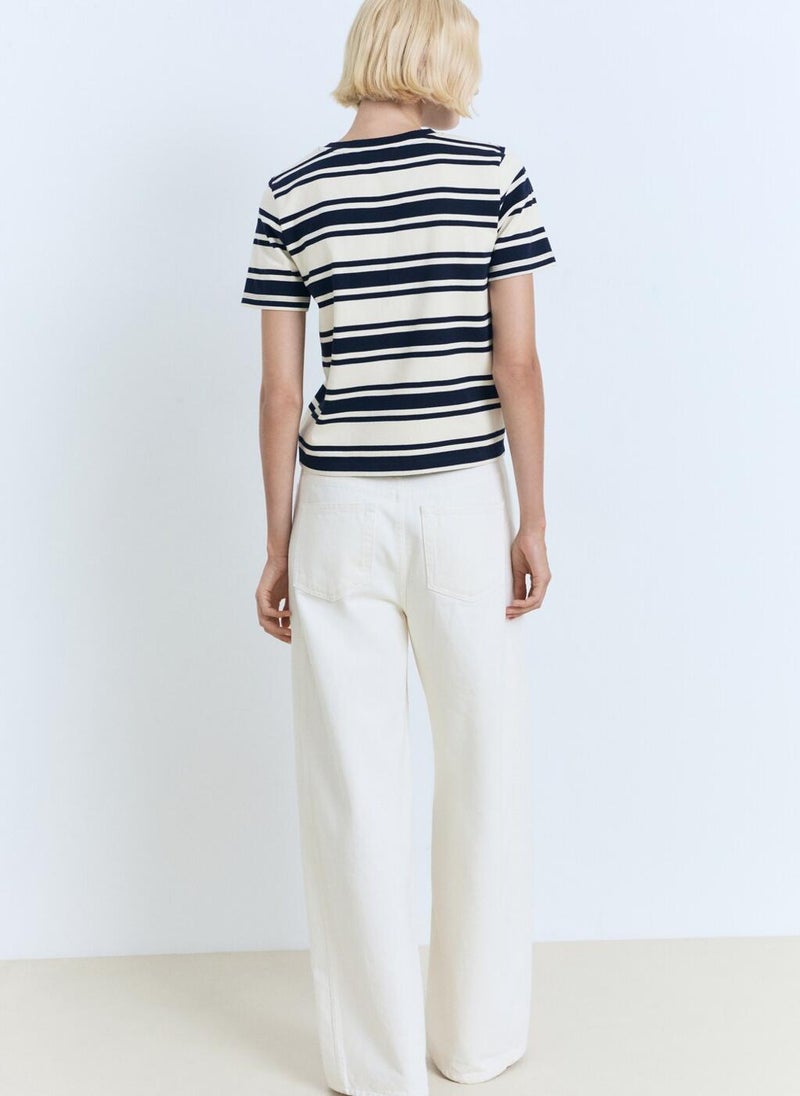MANGO Stripe Contrasting Cotton T-Shirt - Image 2