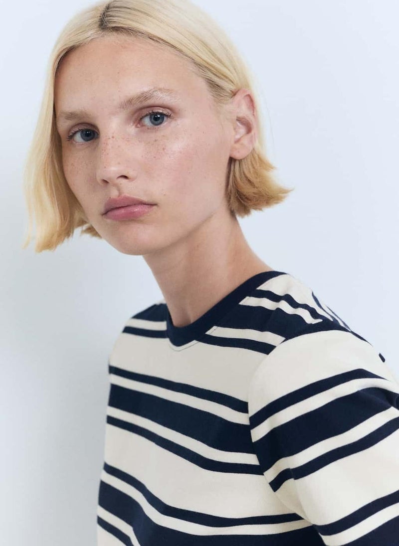 MANGO Stripe Contrasting Cotton T-Shirt - Image 4