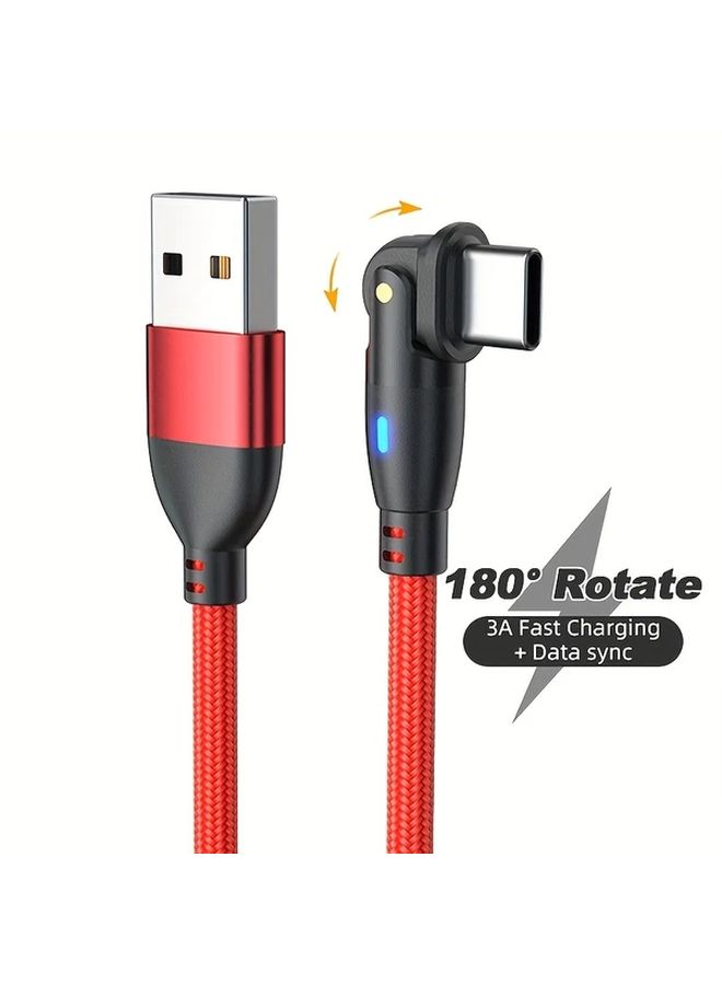 كابل شحن سريع 3A USB-C، قابل للدوران بزاوية 180 درجة، سلك نقل بيانات بشكل L ومستقيم 2 في 1، بطول 2 متر / 6.6 قدم، مضفر باللون الأرجواني، من نوع C إلى USB للهواتف الذكية، شحن عالي السرعة وسطح أملس للطاقة USB. - Image 4