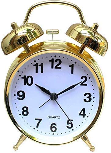 AIDROM MART AIDROM MARTTwin Bell Table Top Alarm Clock with Night LED Light Display Alarm Clock for Bedroom Heavy Sleepers Kids and Students for Heavy Sleepers Bedroom Golden Pack of 1 