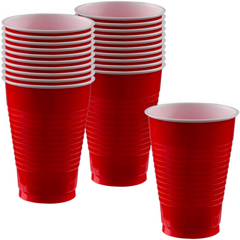 Amscan Apple Red Plastic Cups Pack of 20 12 oz Versatile Drinkware for Indoor Outdoor Parties Weddings Birthdays Celebrations More