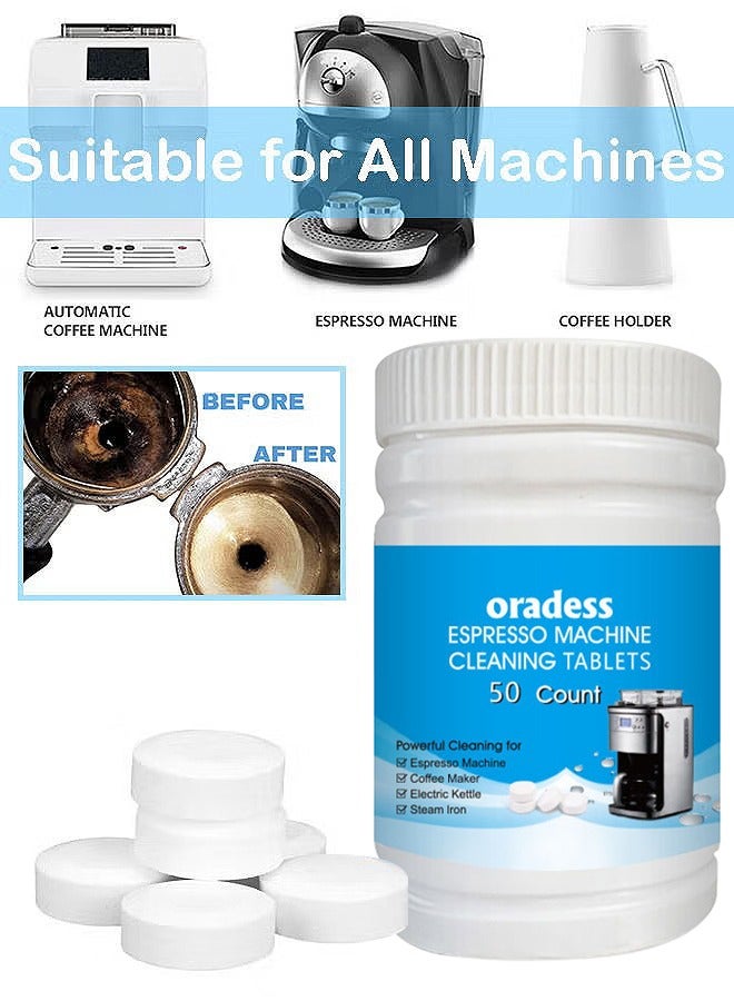اوراديس 50 قطعة آلة إسبرسو لجميع الأغراض وأقراص تنظيف صانع القهوة تعمل أيضا على إزالة الترسبات الكلسية لزجاجة القهوة من الفولاذ المقاوم للصدأ غلاية الترسبات الكلسية - Image 1