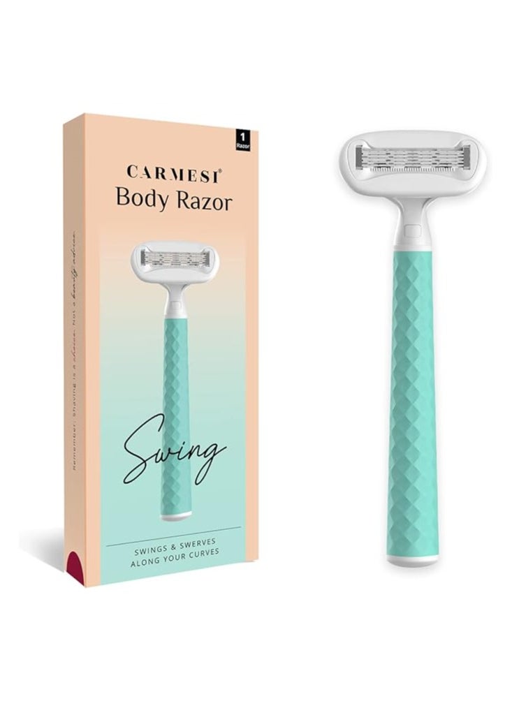 CARMESI Carmesi Body Razor Swing Moisture Ribbon With Aloe Vera & Vit E Smooth Glide-Helps Reduce Irritation-Textured Handle Swings & Swerves Along Your Curves Pain-Free Hair Removal 2-Way Pivot Aqua Delight  - Image 1