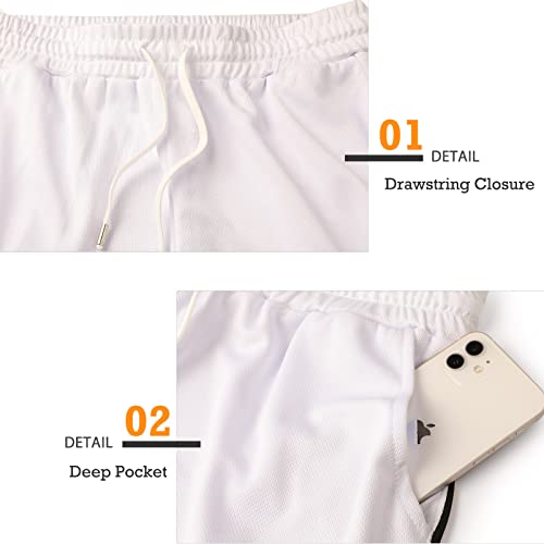 Surenow Mens Running Gym Shorts 3 Inch Breathable Lightweight Athletic Sport Shorts Training Workout Shorts with Pockets White - Image 4