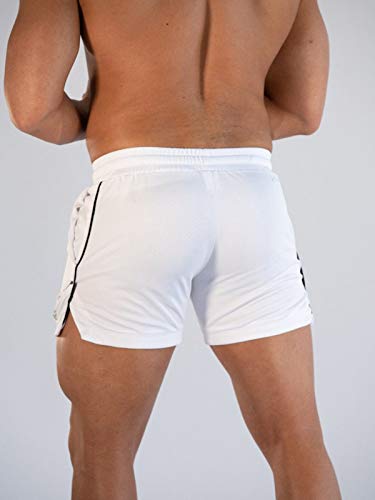 Surenow Mens Running Gym Shorts 3 Inch Breathable Lightweight Athletic Sport Shorts Training Workout Shorts with Pockets White - Image 3