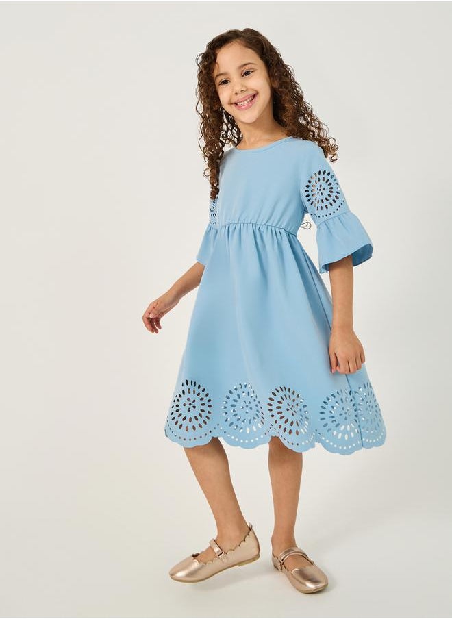 Styli Laser Cut-Out Design 3/4 Sleeves Dress  - Image 2
