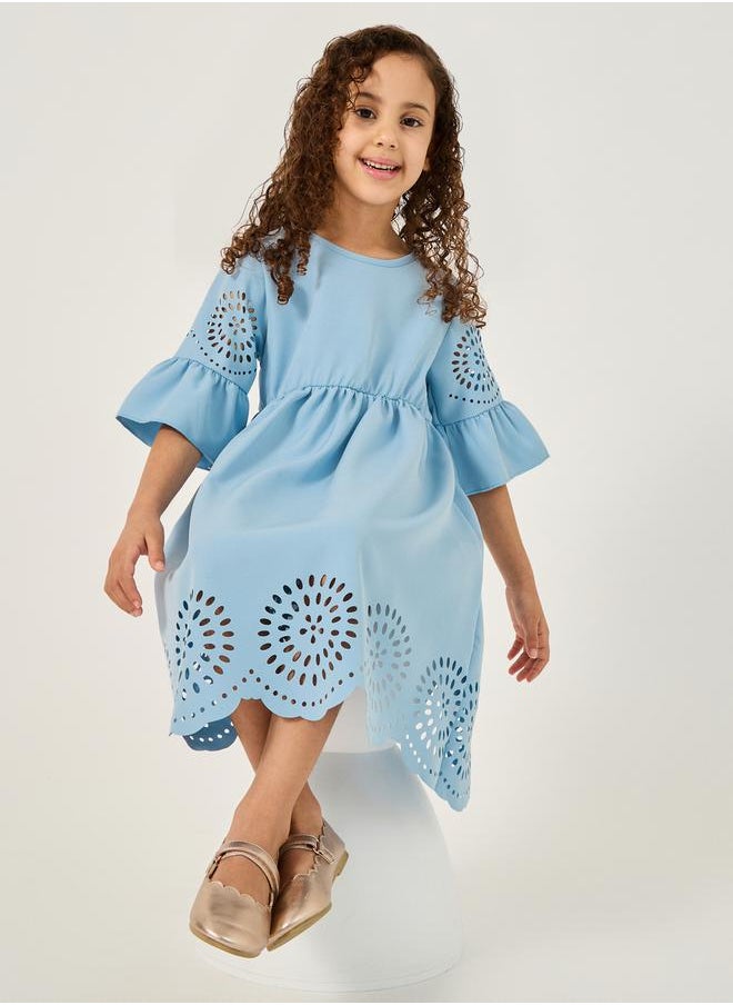 Styli Laser Cut-Out Design 3/4 Sleeves Dress  - Image 1