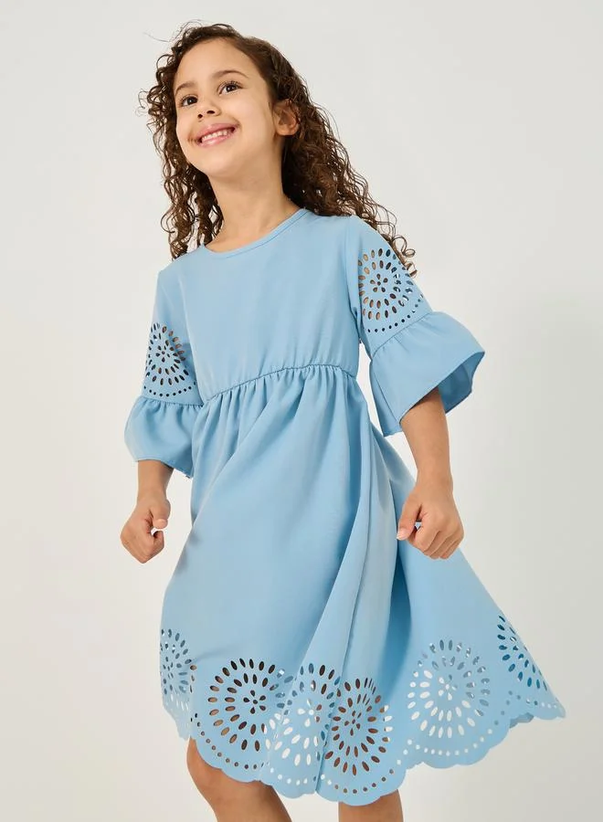 Styli Laser-Cut Flounce Dress