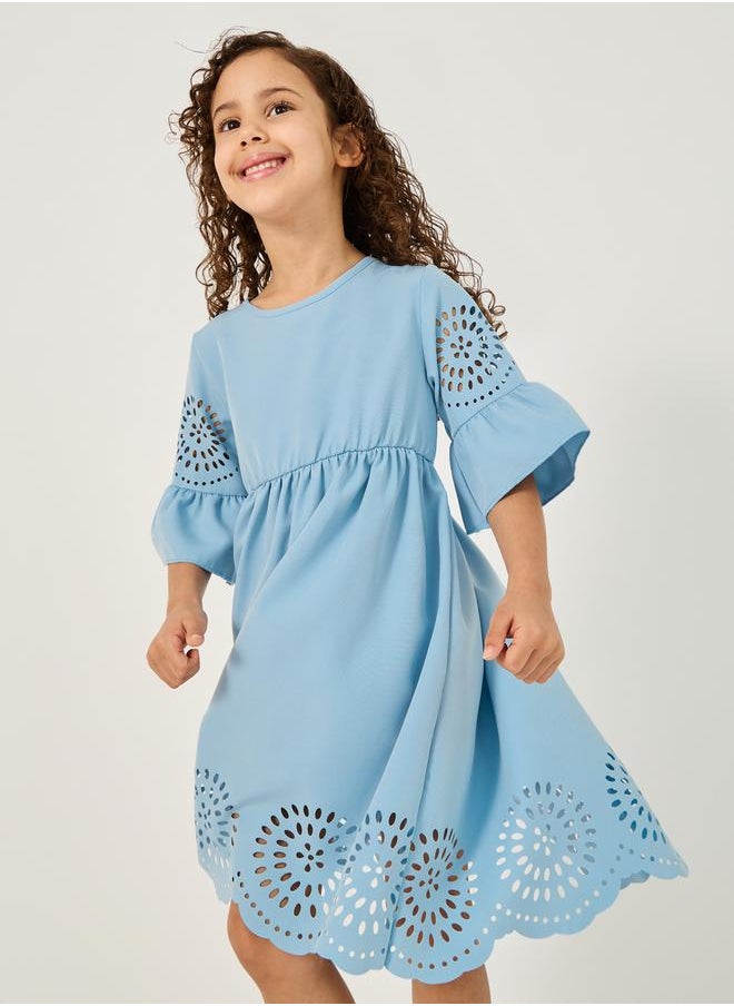 Styli Laser Cut-Out Design 3/4 Sleeves Dress  - Image 4