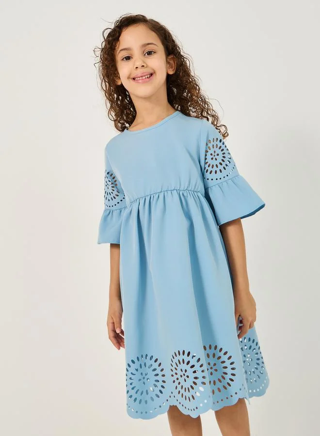 Styli Laser-Cut Flounce Dress