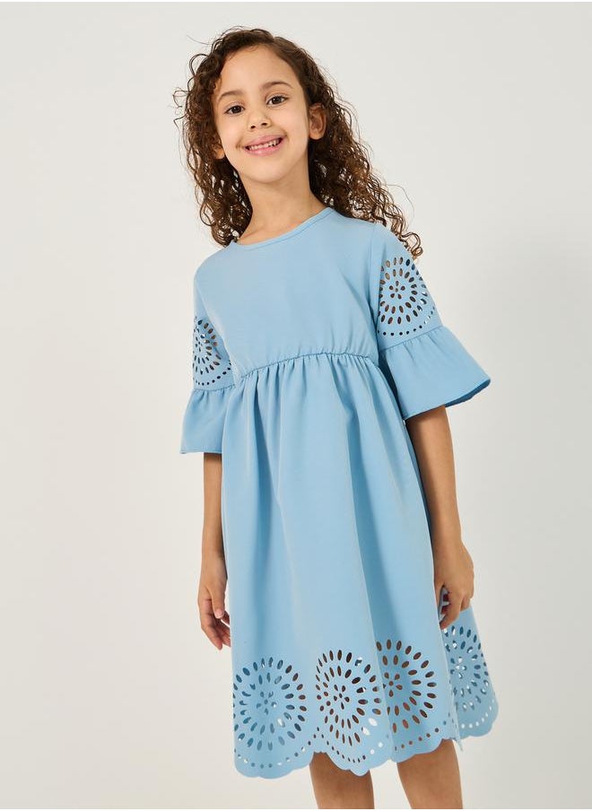 Styli Laser Cut-Out Design 3/4 Sleeves Dress  - Image 3