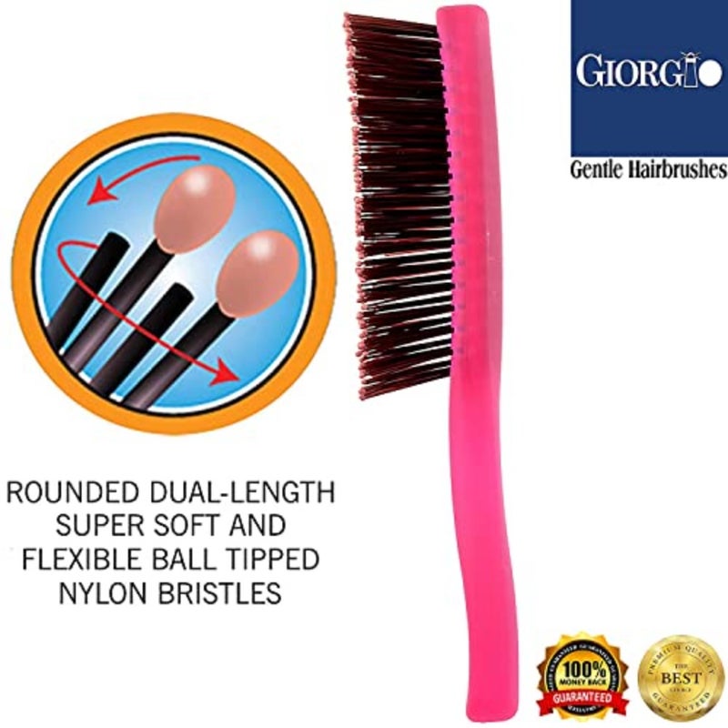 Giorgio GION 2R Neon Raspberry Red Gentle Touch Detangler Hair Brush for Men Women and.Soft Bristles for Sensitive Scalp. Wet and Dry for all Hair Types. Scalp Massager Brush Stimulate Hair Growth - Image 4
