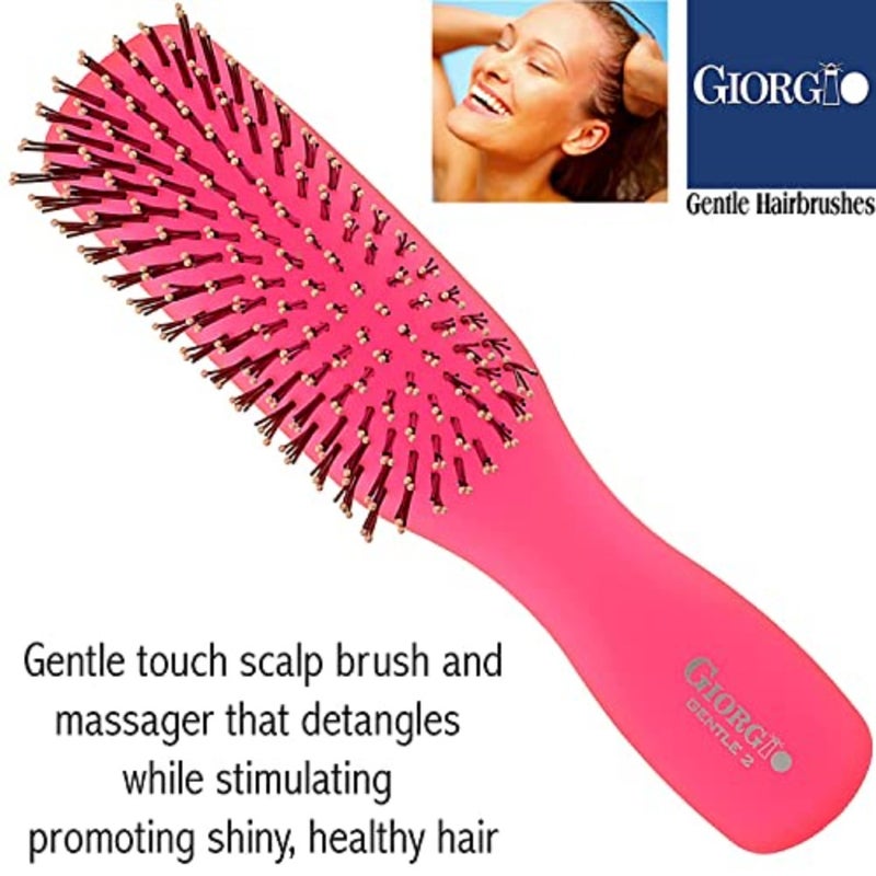 Giorgio GION 2R Neon Raspberry Red Gentle Touch Detangler Hair Brush for Men Women and.Soft Bristles for Sensitive Scalp. Wet and Dry for all Hair Types. Scalp Massager Brush Stimulate Hair Growth - Image 3