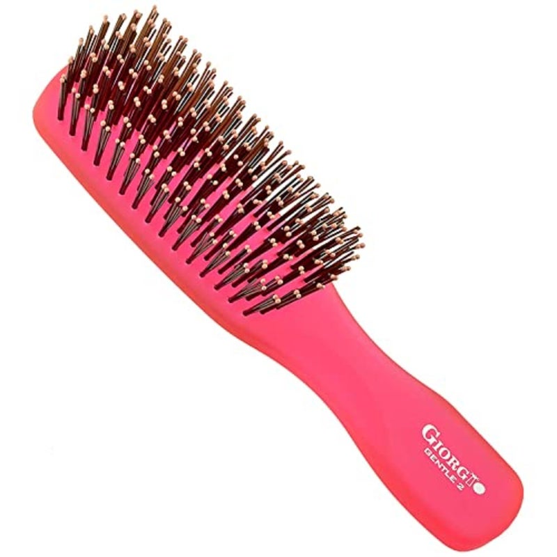 Giorgio GION 2R Neon Raspberry Red Gentle Touch Detangler Hair Brush for Men Women and.Soft Bristles for Sensitive Scalp. Wet and Dry for all Hair Types. Scalp Massager Brush Stimulate Hair Growth - Image 1