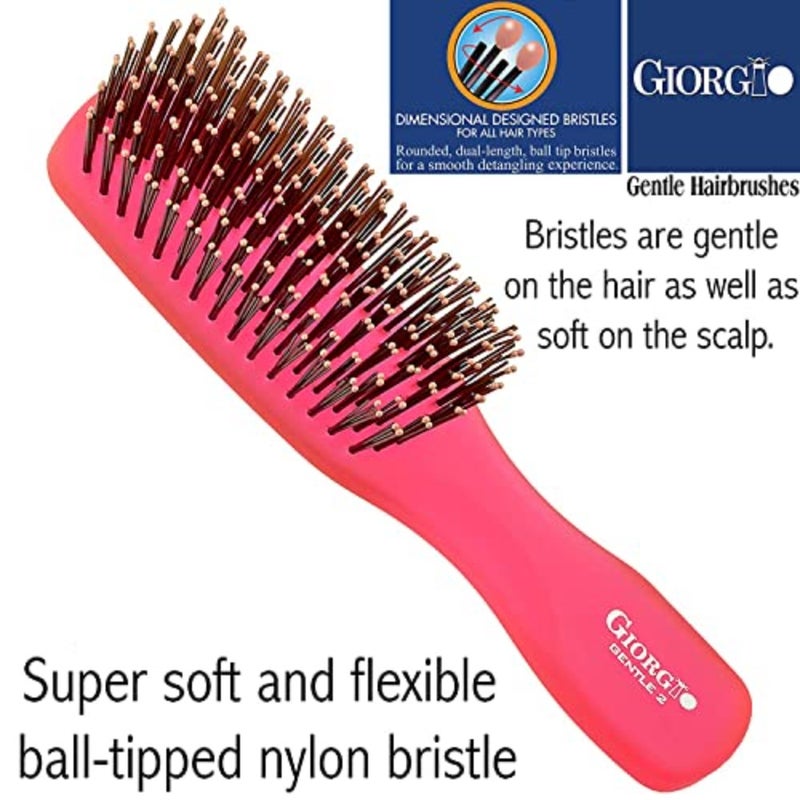 Giorgio GION 2R Neon Raspberry Red Gentle Touch Detangler Hair Brush for Men Women and.Soft Bristles for Sensitive Scalp. Wet and Dry for all Hair Types. Scalp Massager Brush Stimulate Hair Growth - Image 5