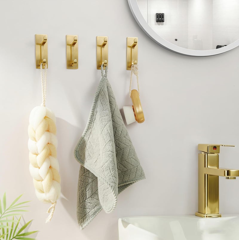 pickpiff 12 Pack Wall Hooks for Coat and Towel: 13LB Strong Adhesive Door Hanger Stick on, Brushed Gold - Image 3
