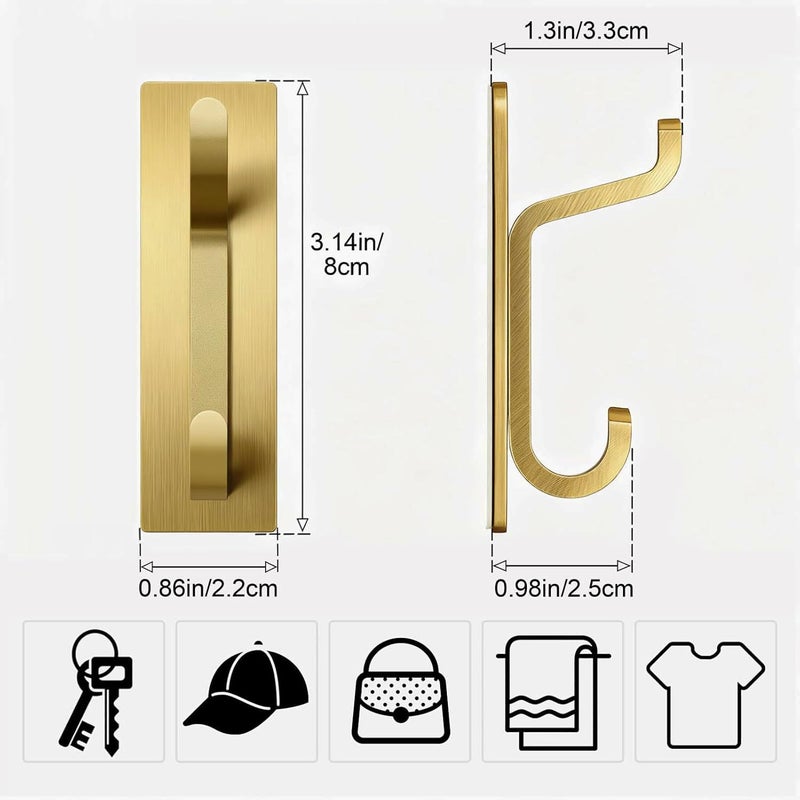 pickpiff 12 Pack Wall Hooks for Coat and Towel: 13LB Strong Adhesive Door Hanger Stick on, Brushed Gold - Image 4