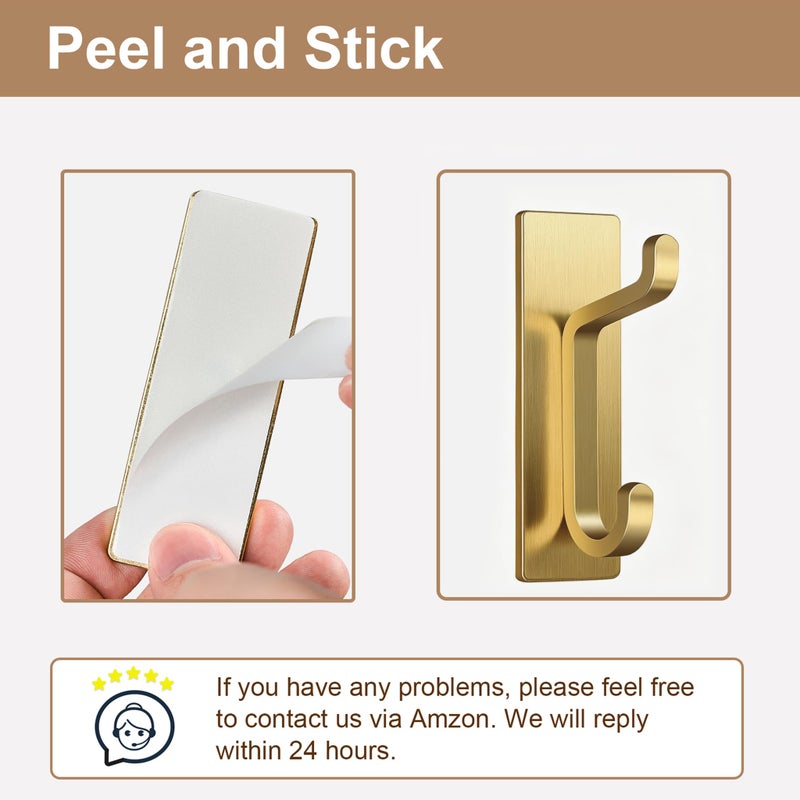 pickpiff 12 Pack Wall Hooks for Coat and Towel: 13LB Strong Adhesive Door Hanger Stick on, Brushed Gold - Image 5