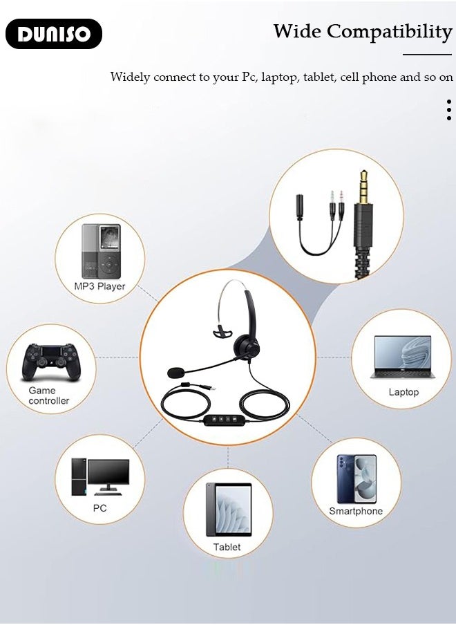 DUNISO - Wired Headset with Microphone Bluetooth Headphone with Noise Canceling Headphones for Office, Meetings, Chat, Call Centers Comfortable Over-Ear Headphones with Rotating Mic - Image 1