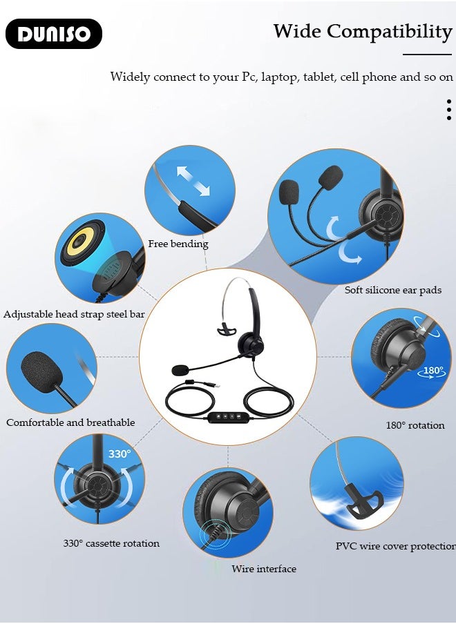 DUNISO - Wired Headset with Microphone Bluetooth Headphone with Noise Canceling Headphones for Office, Meetings, Chat, Call Centers Comfortable Over-Ear Headphones with Rotating Mic - Image 1