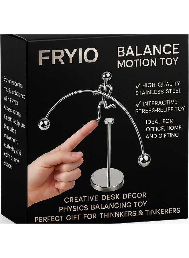 FRYIO Adult Stainless Steel Balancing Toy | Engular Momentum Silver Pole Balancing Man | Stress Relief Motion Toy (Pole Balancing) - Image 2