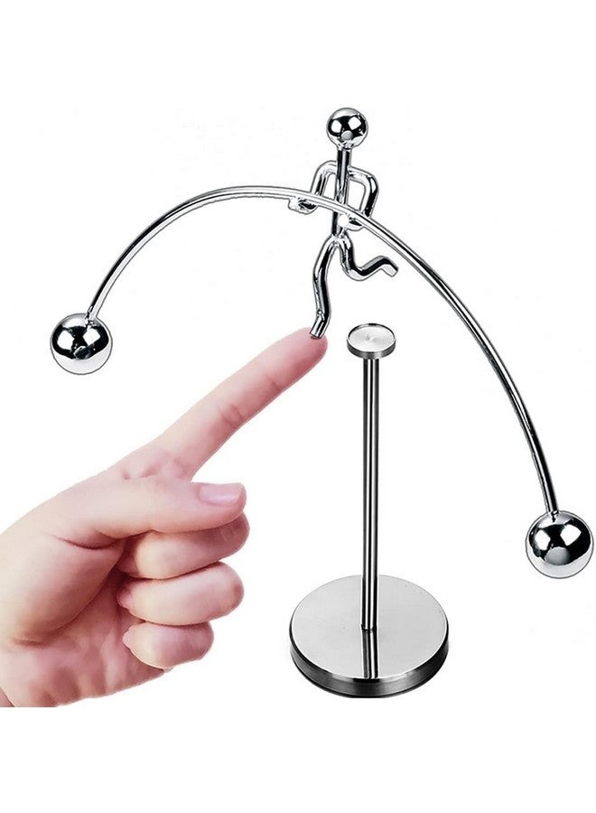 FRYIO Adult Stainless Steel Balancing Toy | Engular Momentum Silver Pole Balancing Man | Stress Relief Motion Toy (Pole Balancing) - Image 1